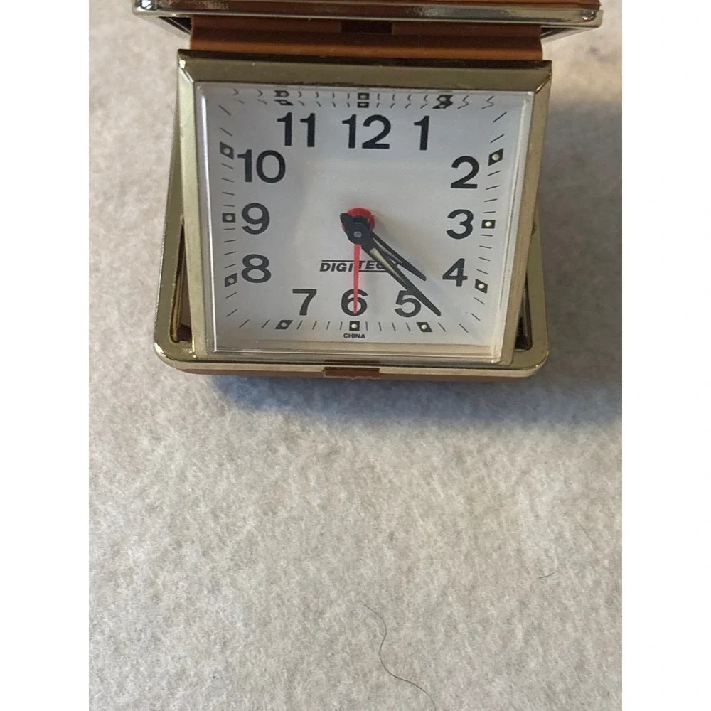 Digi-Tech Vintage Style Keywound Travel Alarm Clock Tan Folding Case Mechanical